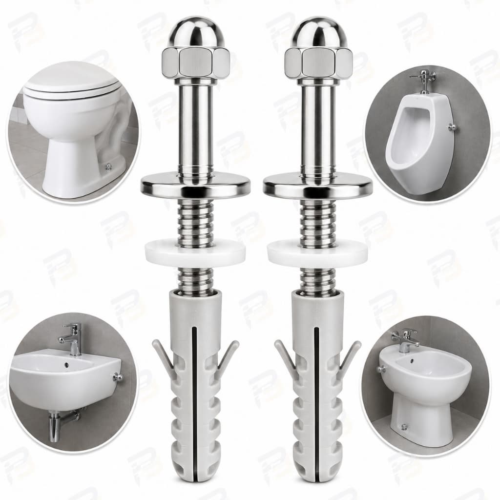 Kit 10 Fixador de Vaso Sanitário Inox 304 Luxo Parafuso Pia Bidê Mictório Porca Calota Inox Kit Completo