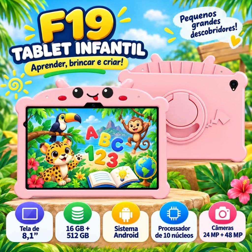F19 Tablet Infantil Kids  8.1Polegada com wifi bluetooth Android Super Resistente Smart 16GB+512GB 5G