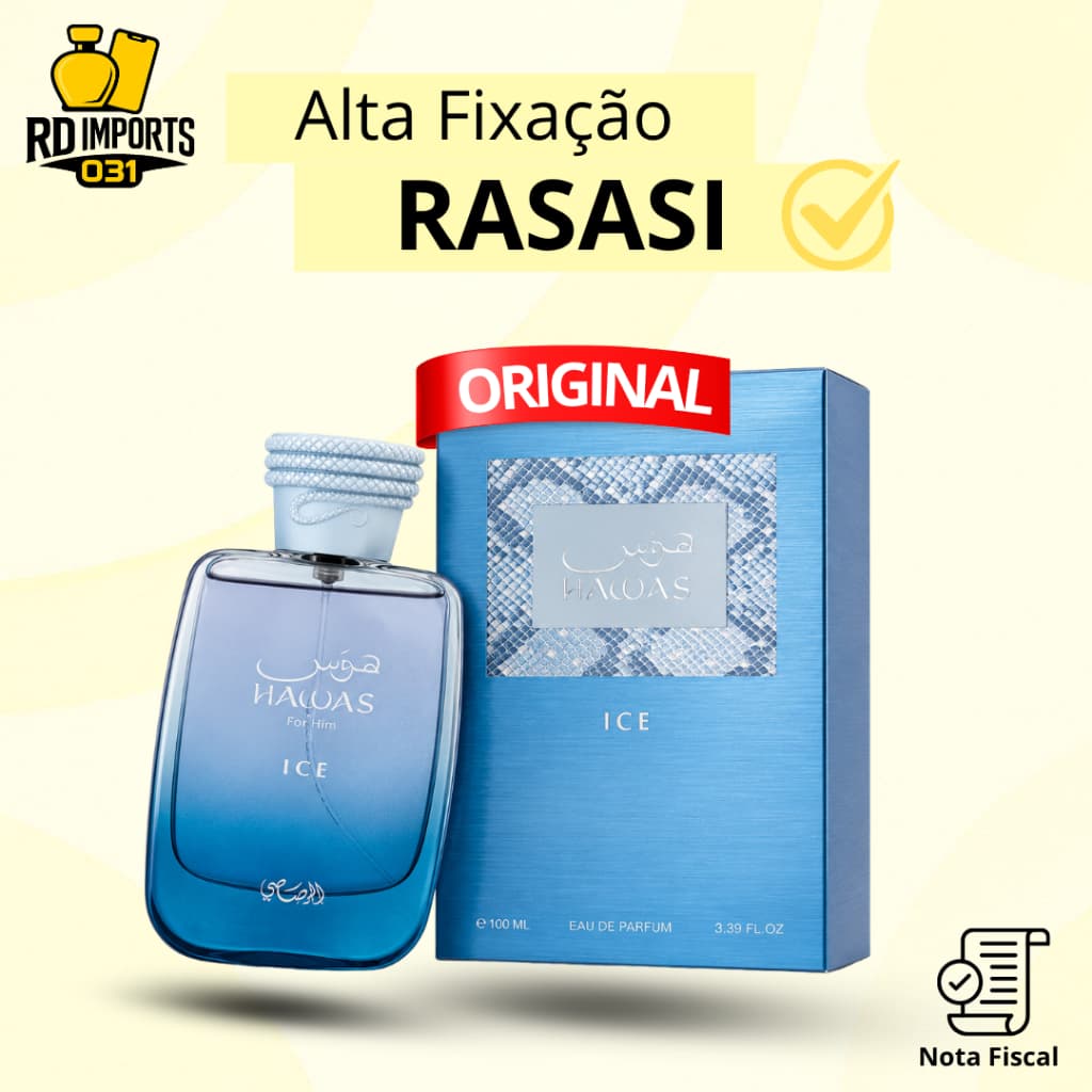 Perfume Árabe Hawas Ice Rasasi Edp Masculino 100ml - Original Importado Lacrado com Nota Fiscal