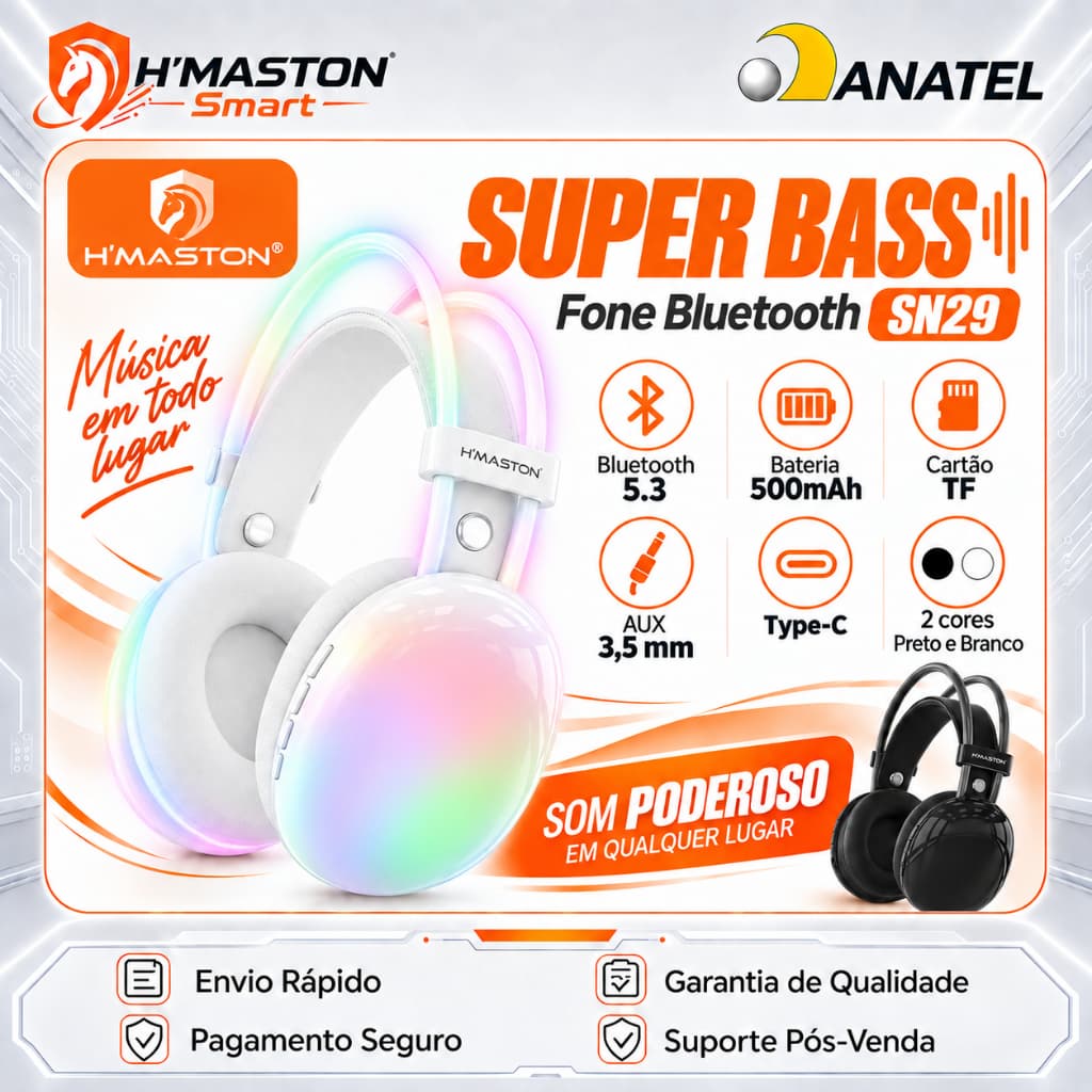 H'MASTON SN29 Fone Gamer Com Microfone Headset Gamer Sem Fio Fone Headset Bluetooth Fone Gamer Sem Fio Cartão TF