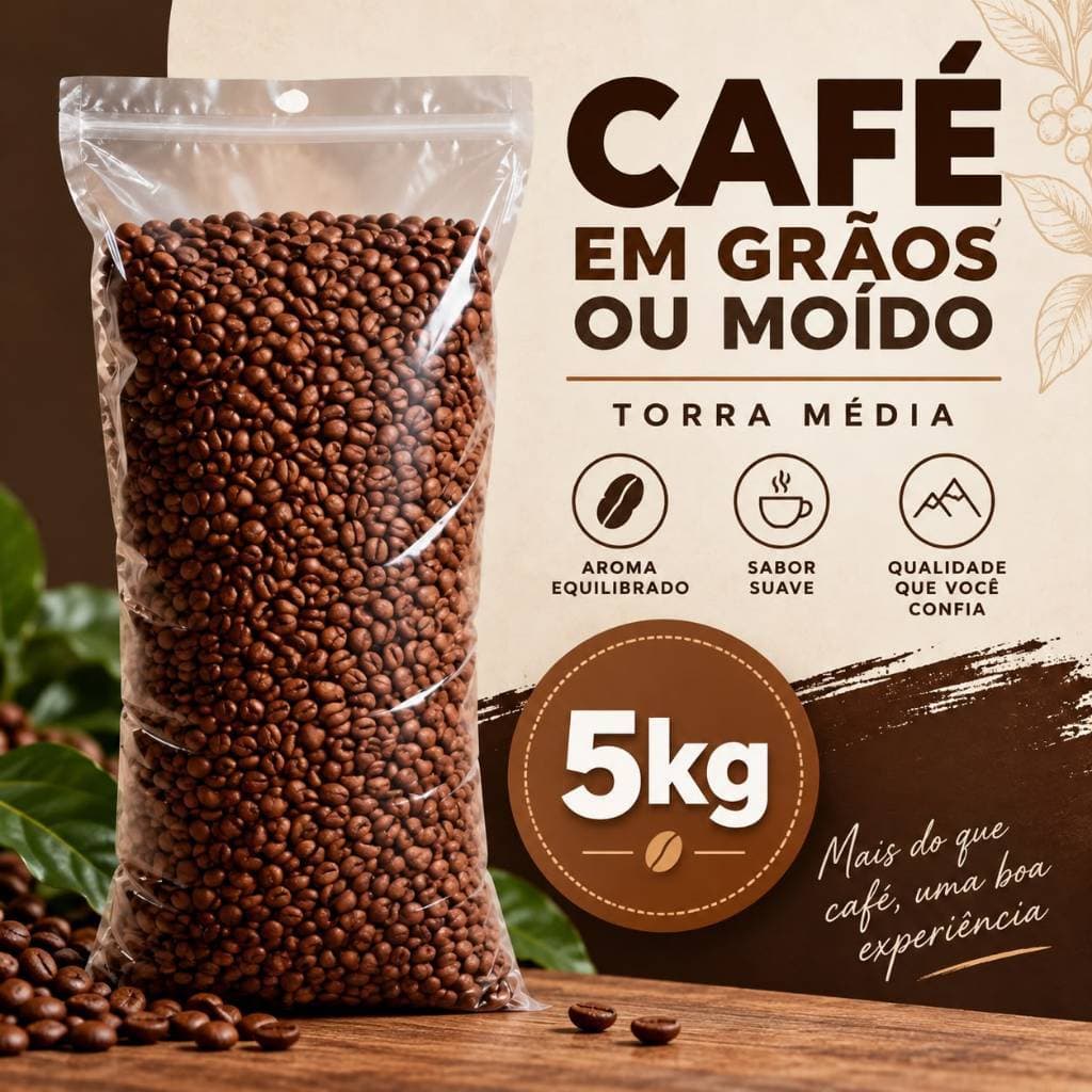 Café Gourmet 5kg Torra média 100% Arábica em Grãos ou Moído