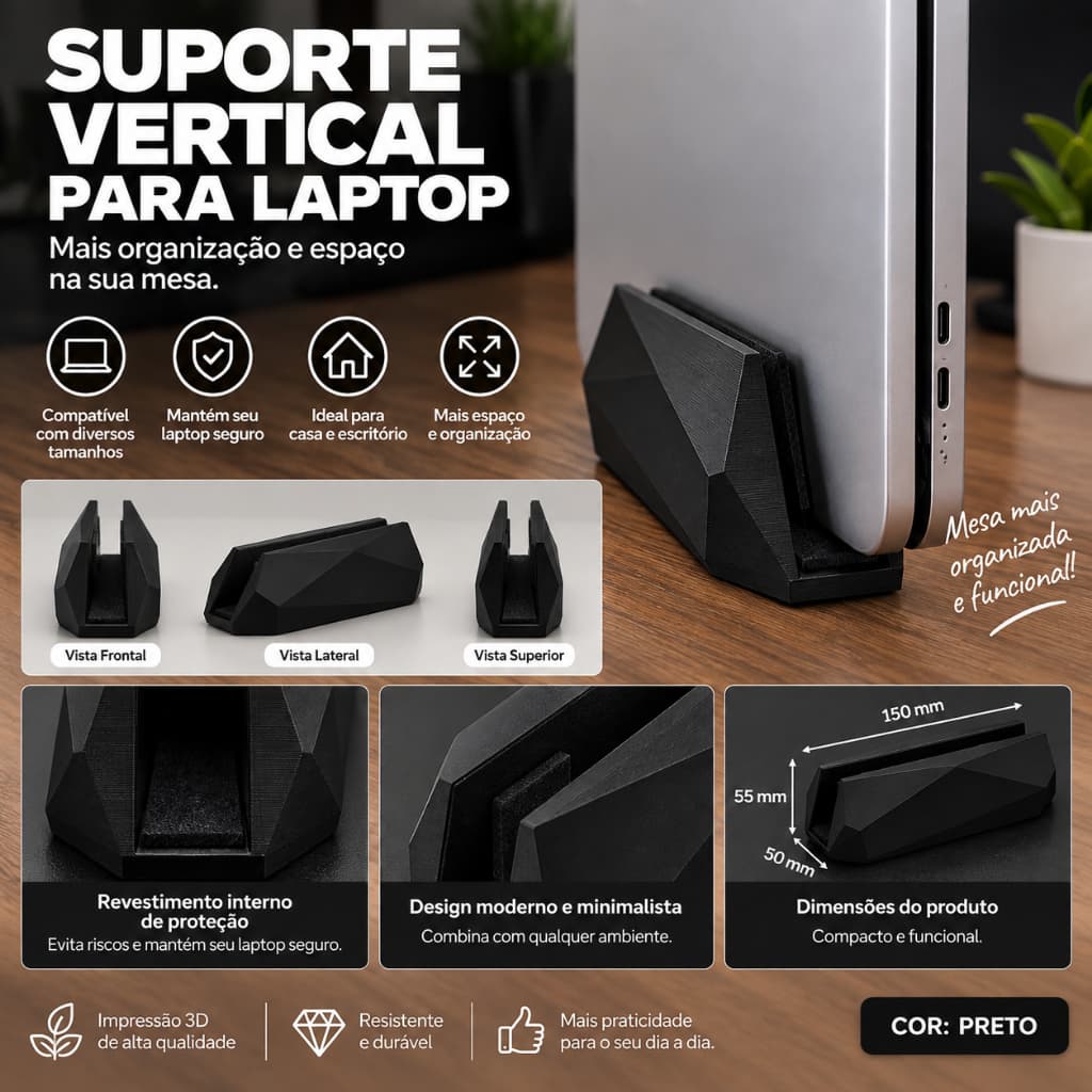 Suporte Vertical Forrado para Laptop Notebook - Organizador de Mesa para Notebook