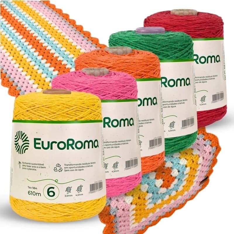 Barbante EuroRoma Nº 6 600g 610m para Crochê e Tricô – Várias Cores