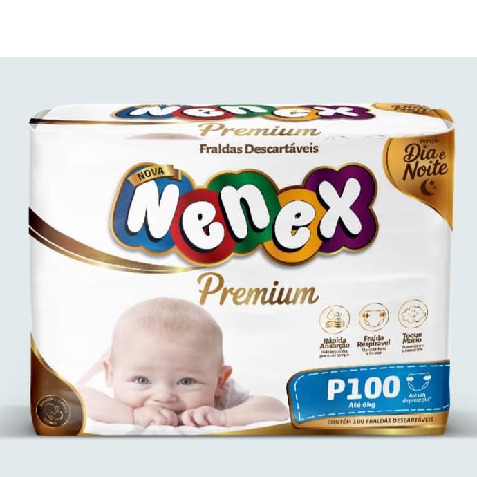 Fralda Descartável Nenex Premium P com Gel Absorvente, Barreira Antivazamento e Toque Macio — Até 12h de Proteção