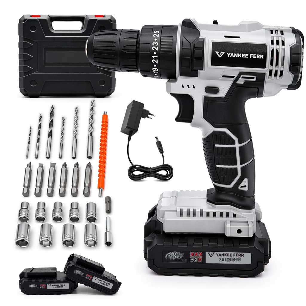 Kit 2 em 1 Parafusadeira Furadeira 48V 85N.M Com 2 Baterias Acessórios Profissional Completo brushless