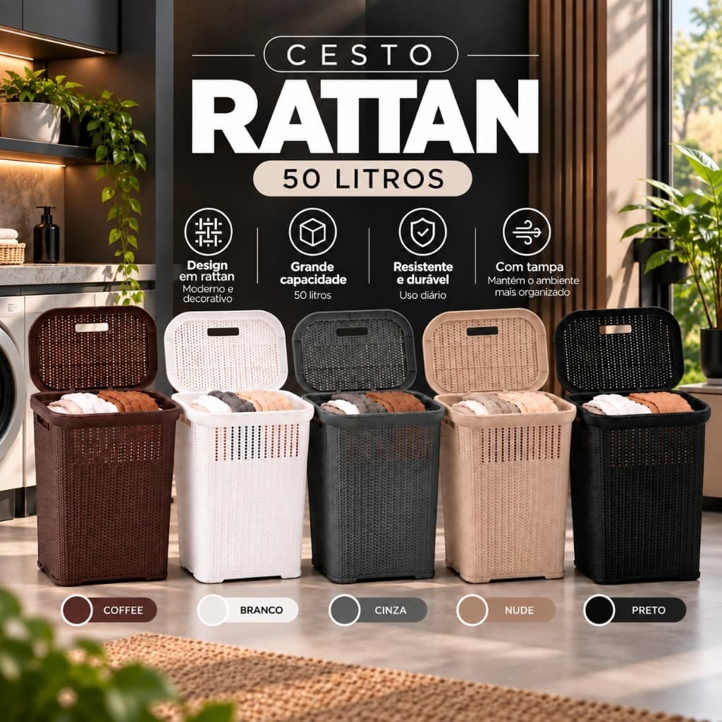Cesto Rattan Organizador Multiuso Plástico Para Banheiro Quarto Sala Escritório