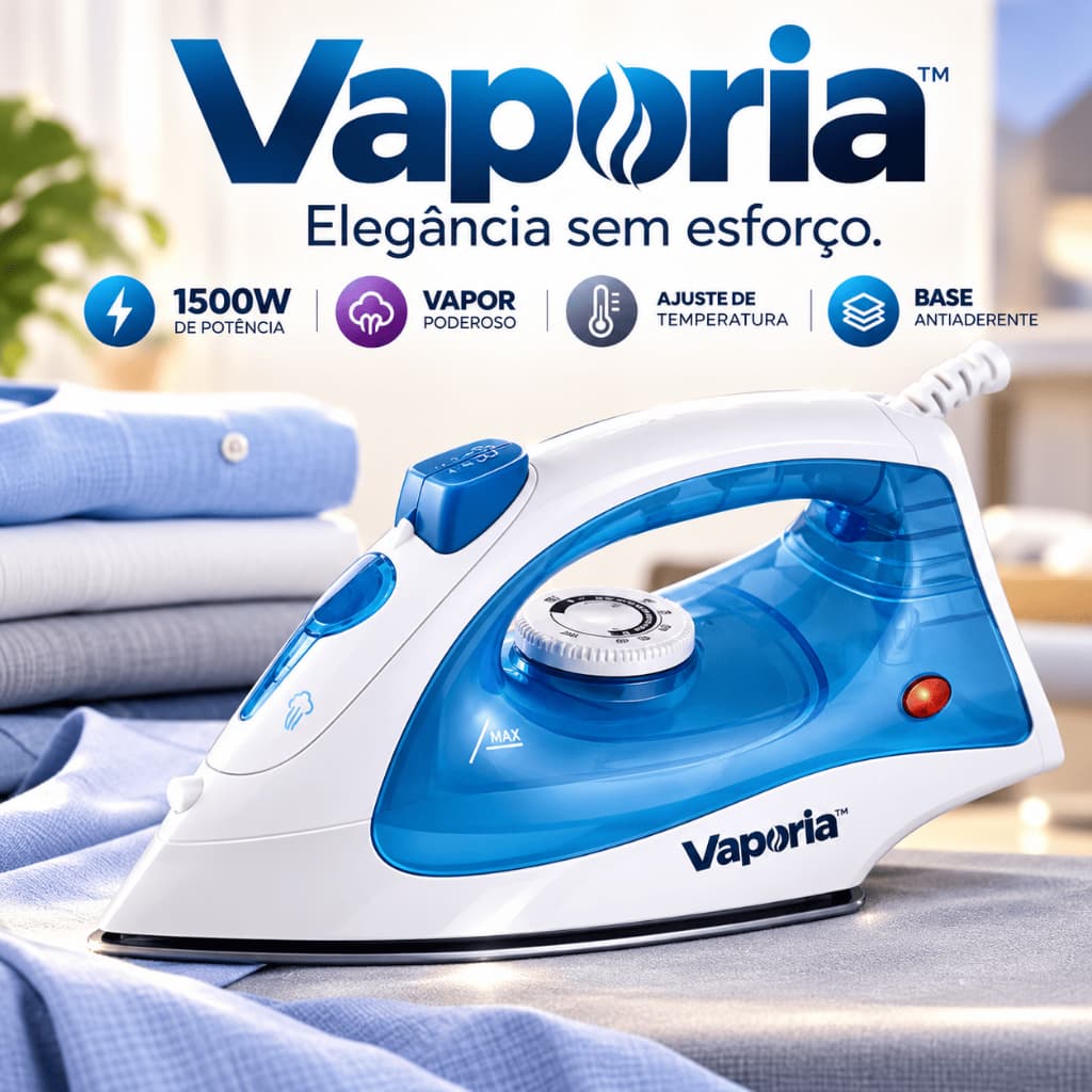 Ferro de Passar a Vapor Vaporia 1500W 220V Antiaderente com Ajuste de Temperatura e Aquecimento Rápido