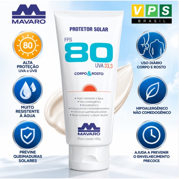 Protetor Solar FPS 80 Mavaro 120g Protetor Solar Facial e Corporal