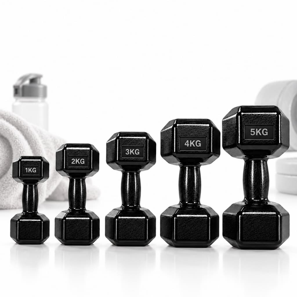 Kit 5 Halter 1Kg + 2Kg + 3Kg + 4Kg + 5Kg Musculação Academia Treino Peso Fitness Exercícios  Físicos Esporte