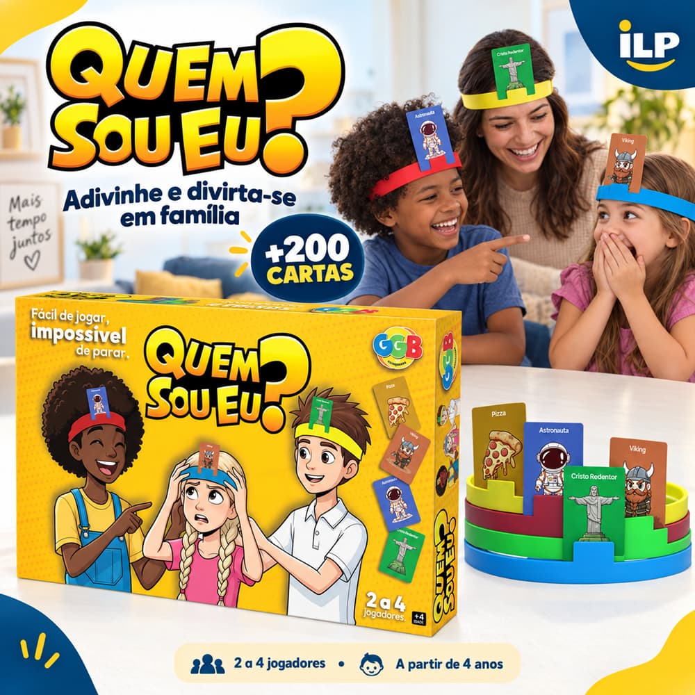 Jogo Quem Sou Eu GGB Mais de 200 Cartas Adivinhação Infantil e Família 2 a 4 Jogadores