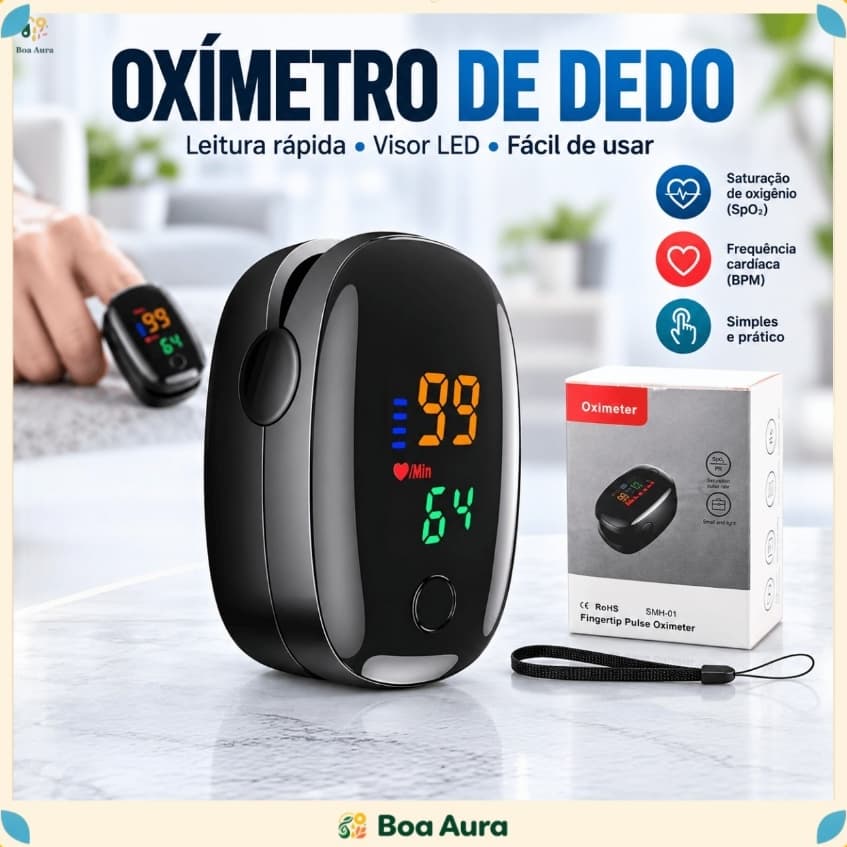 Oxímetro de Dedo Digital Portátil Medidor de Saturação SpO2 e Batimentos Cardíacos com Tela LED