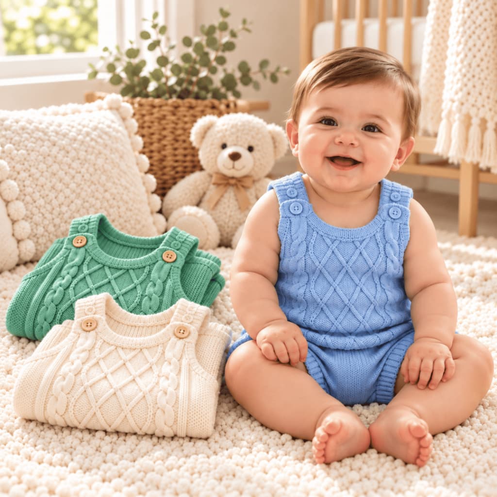 Kit 3 Peças ou 1 Unidade Jardineira Romper Bebê Tricô Macacão Curto Salopete Menino Menina 0 a 6 Meses Enxoval
