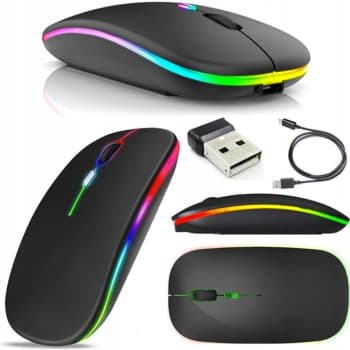 Mouse Sem Fio Bluetooth Com Iluminação RGB E Conexão Dupla USB 2.4GHz E Design Ambidestro Preto