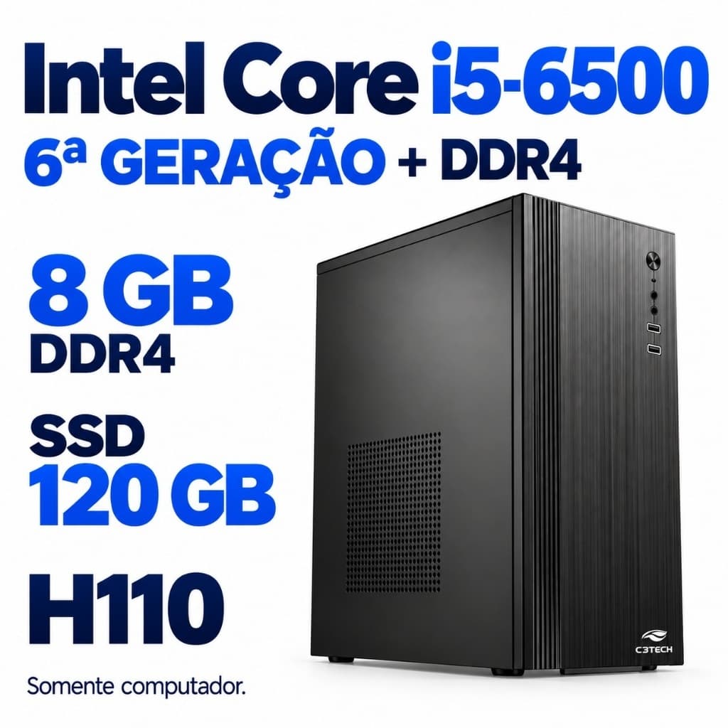 Computador Intel Core i5-6500 6ª Geração 8GB DDR4 SSD 120GB H110 Desktop Somente PC Windows 11 Trial Home Office Estudos