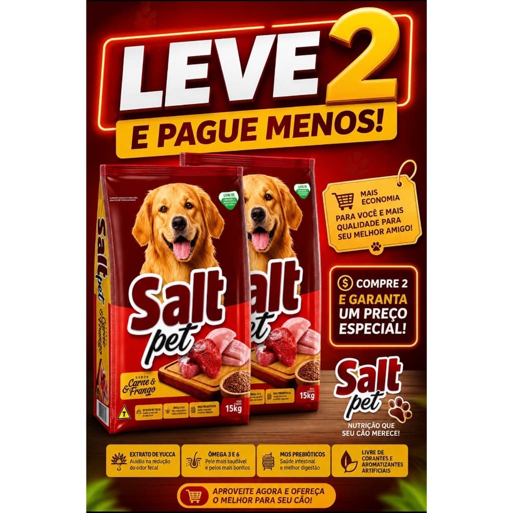 Ração Para Cachorro Adulto Salt Pet 30Kg Sabor Carne & Frango Premium Start Custo Beneficio Todas as Raças