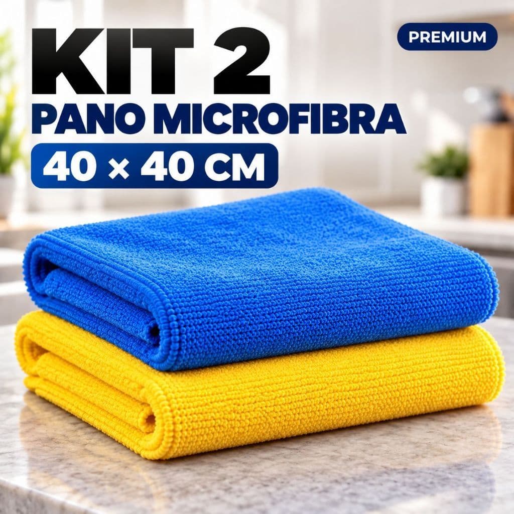 Kit 2 Pano de Microfibra Limpeza Multiuso Alta Absorção Casa Cozinha Carro Vidros Móveis Chão