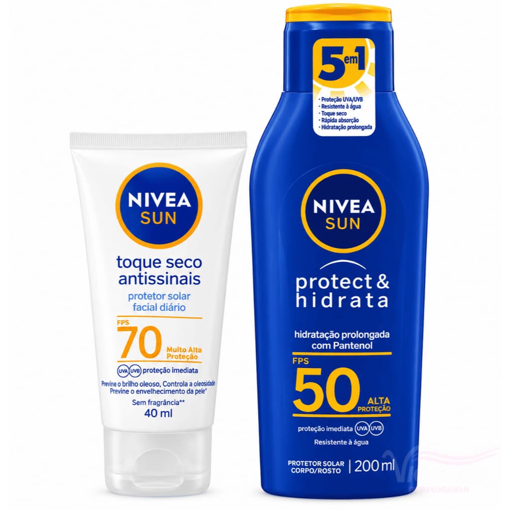 Kit Nivea Protetor Solar FPS 50 200ml + Protetor Solar Facial Nivea Toque Seco FPS 70 40ml