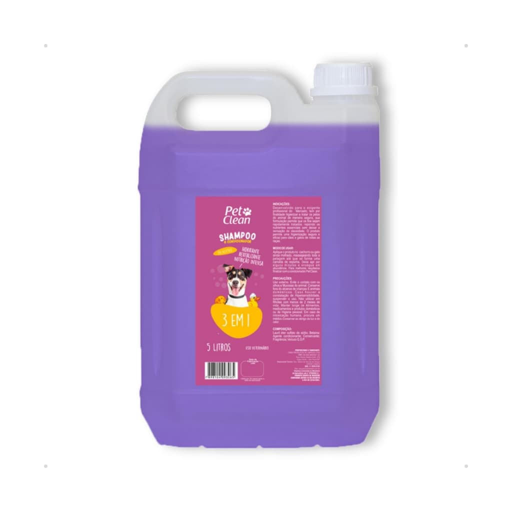 Shampoo e Condicionador Banho Pet Shop para Cachorro e Gato 5L Pet Clean 3em1