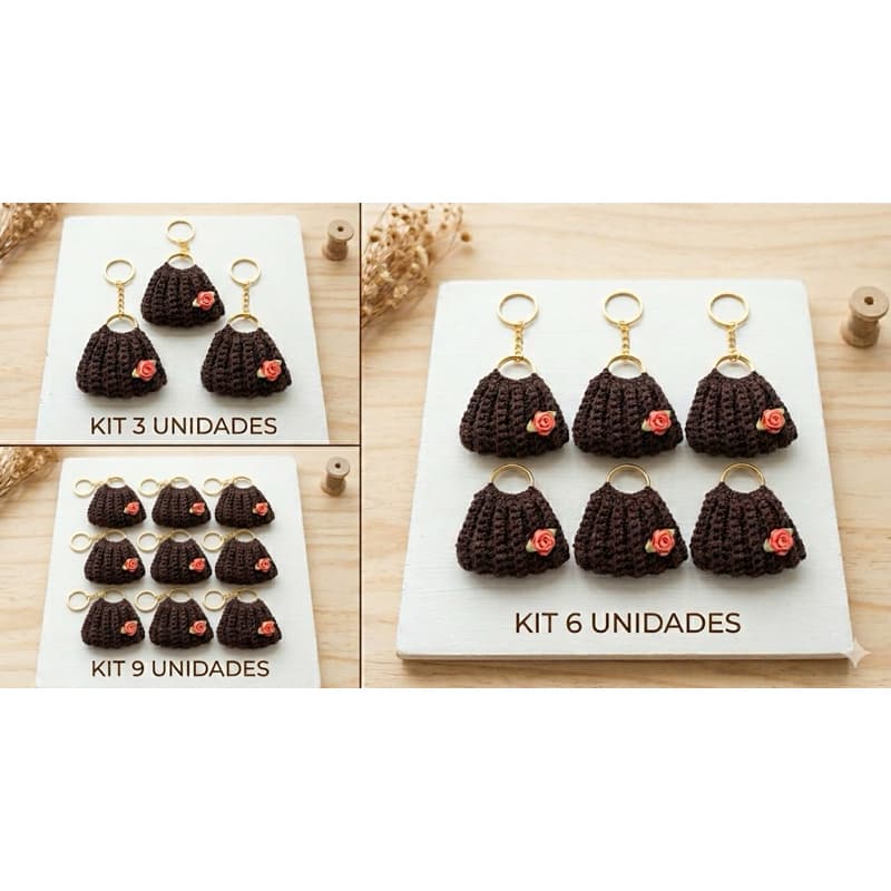 Mini Bolsinha de Crochê Chaveiro Kit 3, 6 ou 9 Unidades - Lembrancinha Luxo Amigurumi