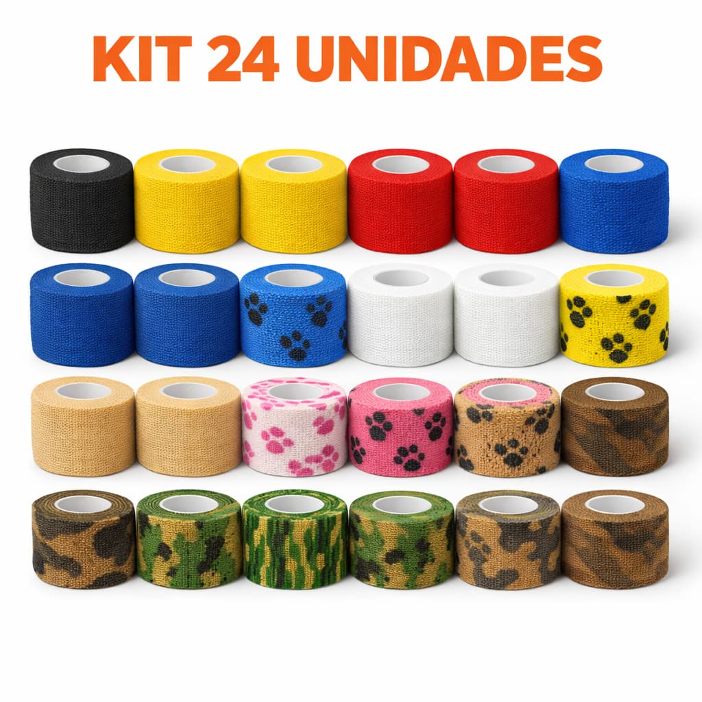 Kit 24 Atadura Tape Tatuagem Tattoo Pets Bandagem Auto Adesiva tamanhos diversos