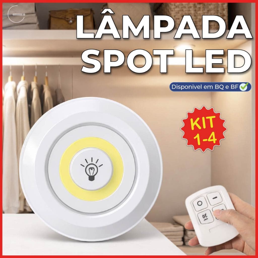 Luminária Spot Led Lâmpada sem Fio com Controle Remoto Luz Fria ou Quente
