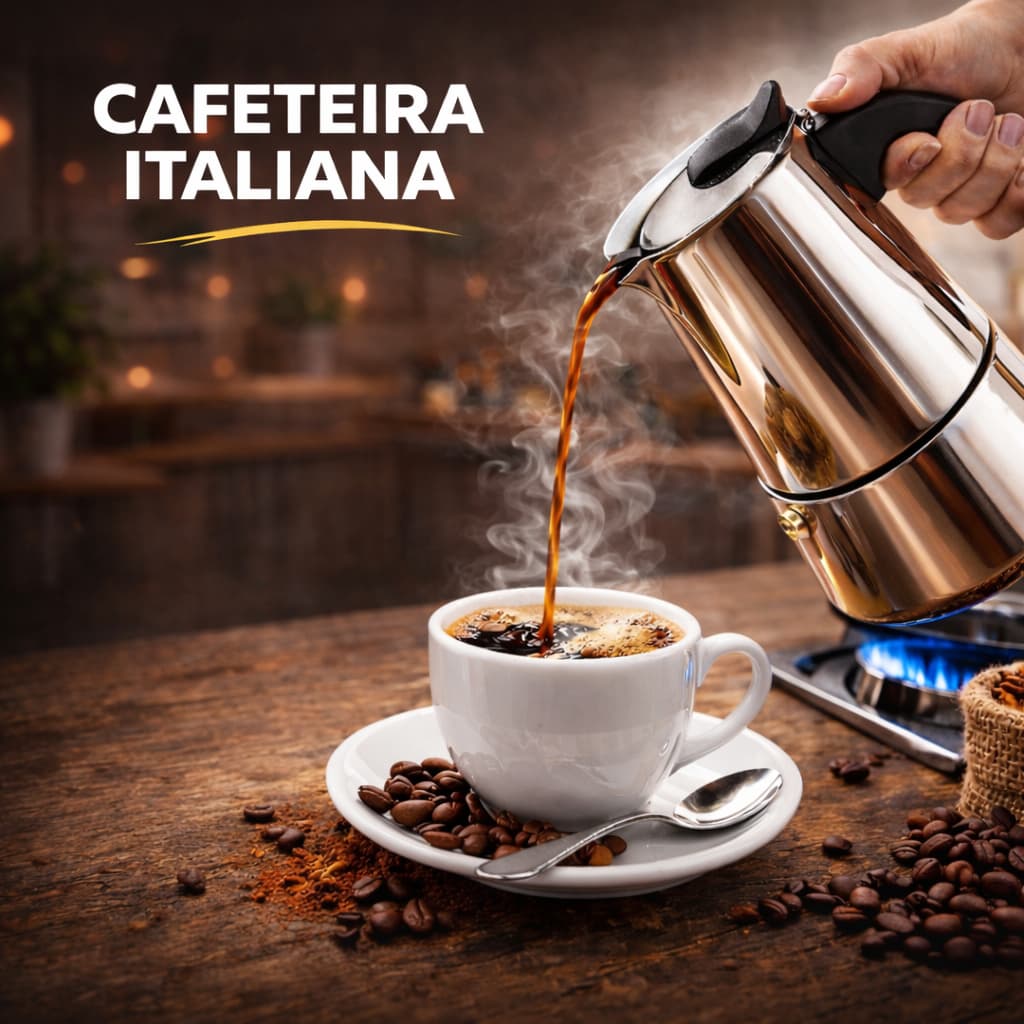 Cafeteira Italiana em Inox 450ML Chá Café Expresso 9 Xícaras Moderna Oferta Limitada Aproveite