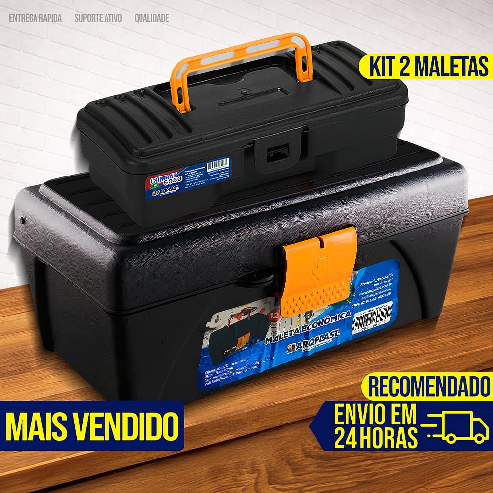 Kit 2 Maletas Caixa de Ferramentas Grande Reforçada Multiuso Resistente Tática Organizador
