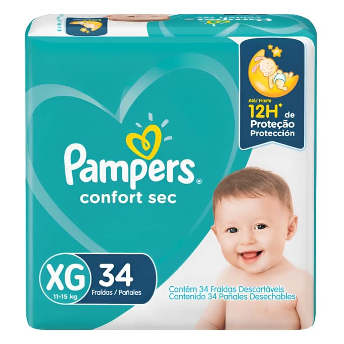 Fralda Descartável Confort Sec Xg Com 34 Unidades - Pampers Extra Grande (xg) Sem Gênero