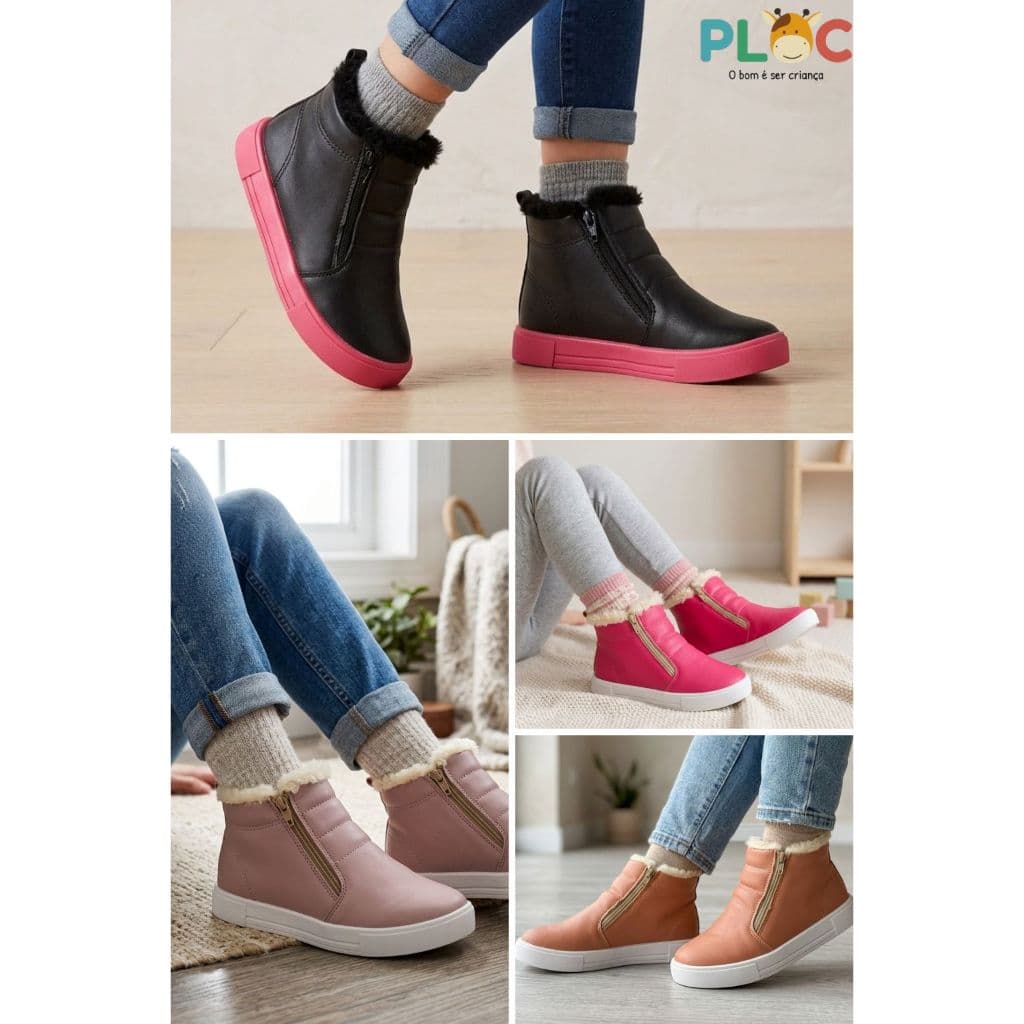 BOTA TÊNIS INFANTIL FORRADA DE PELÚCIA SUPER MACIA E CONFORTÁVEL