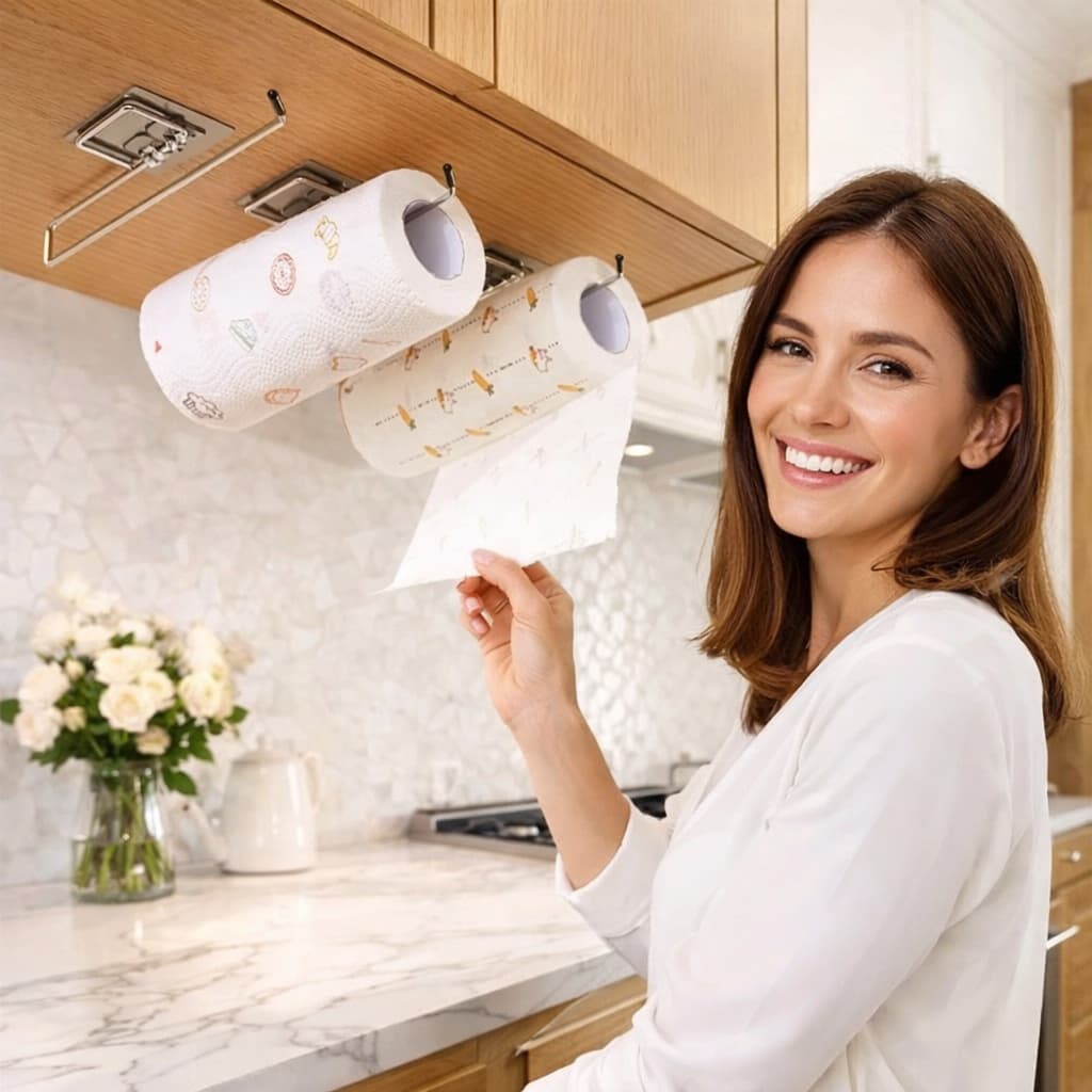 Suporte Papel Toalha Porta Papel Com Adesivo  Sem Furo Para Cozinha Multiuso