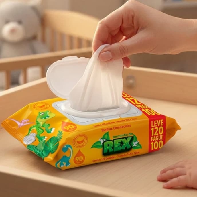 Kit 720 Lenços Turmina do Rex Toalhas Umedecidas Lenço Infantil Higiene Bebê RN Neném Menina Menino