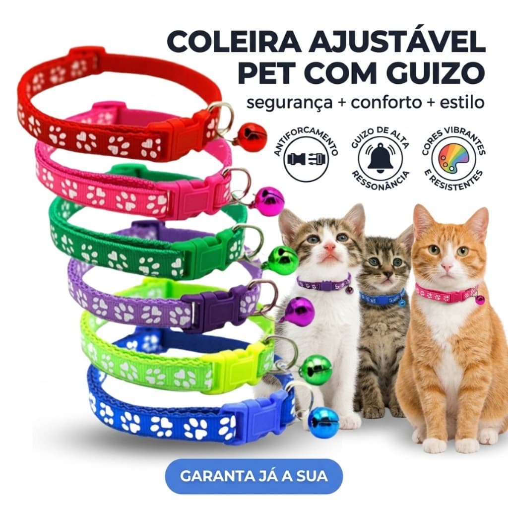 Indispensável para pets coloridos e fofos! Coleiras e guia com sino, vários cores