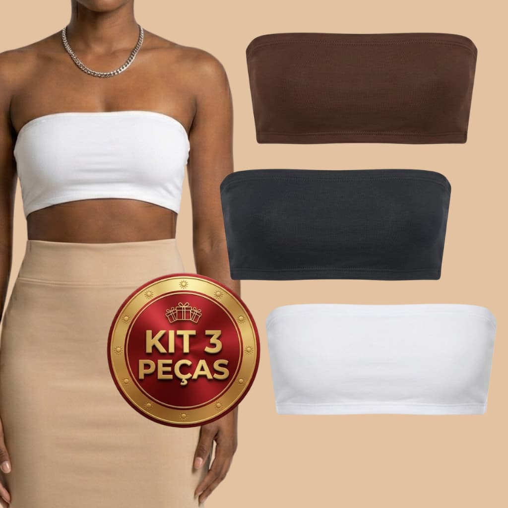 Top Tomara Que Caia Feminino Suplex Sem Bojo Kit 3 Cropped Top Faixa Poliamida Academia Fitness Várias Cores