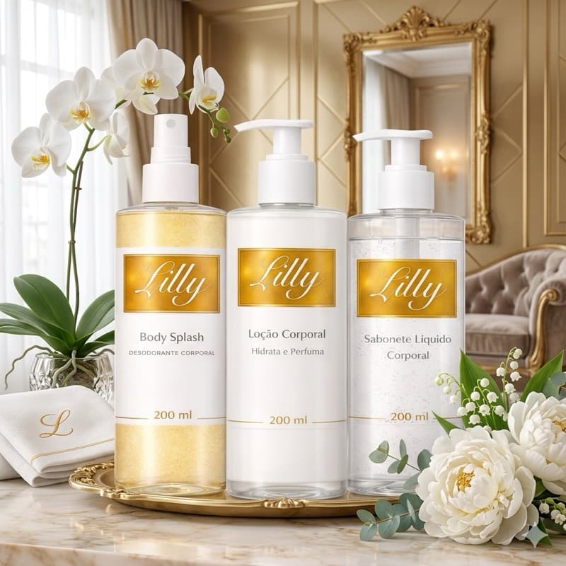 1 Kit Body Splash Bubbaloo  Lily com gliter+ 1 Hidratante+ 1 Sabonete Bubbaloo Lily 200Ml cada