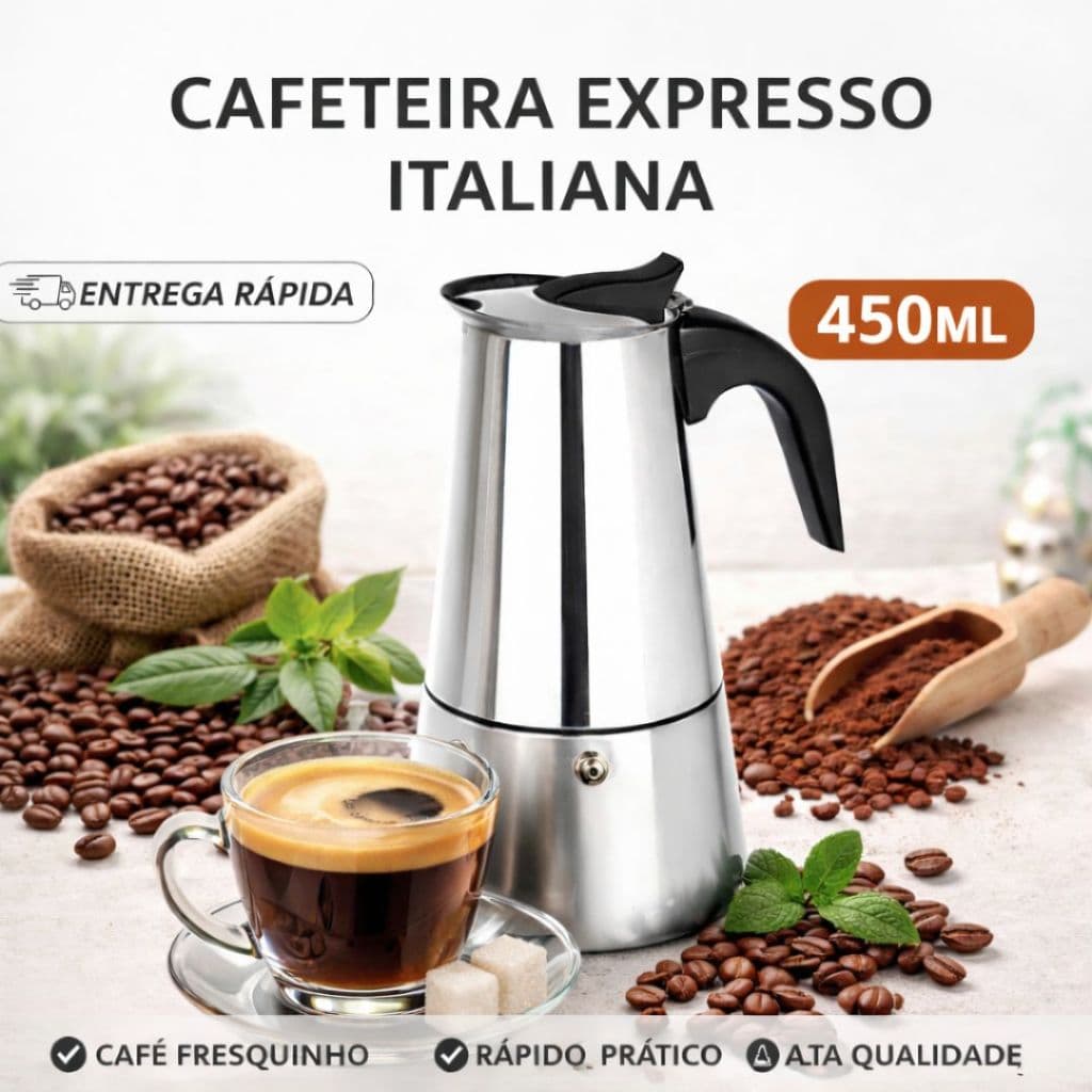 Cafeteira Italiana Maquina De Café Expresso 450Ml Até 9 Xicaras Em Inox