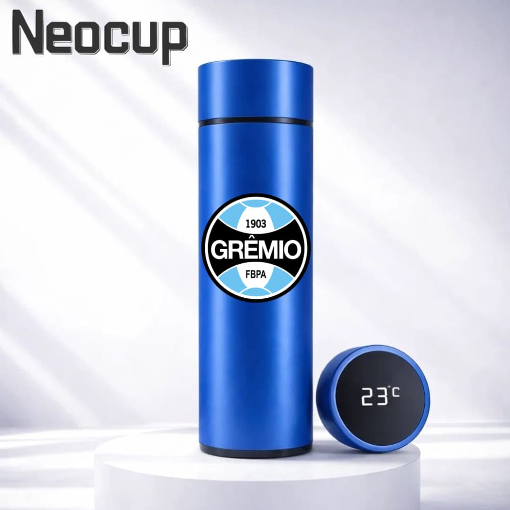 Garrafa Térmica Aço Inoxidável Time de Futebol Grêmio com termômetro digital 500ml