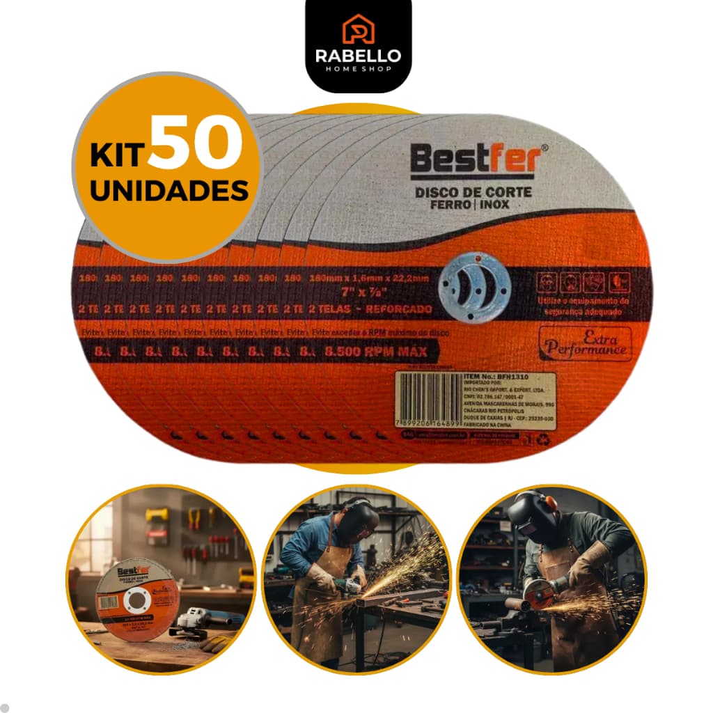 Kit 50 Disco De Corte Fino Para Ferro/Inox 4.1/2 X 1,2 Para Esmerilhadeira