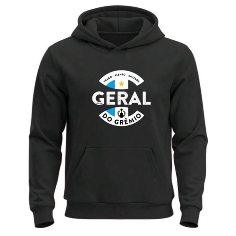 Blusa de Frio Moletom Canguru Algodao Jaqueta Casaco Masculino Feminino Torcida Time Futebol Geral do Gremio