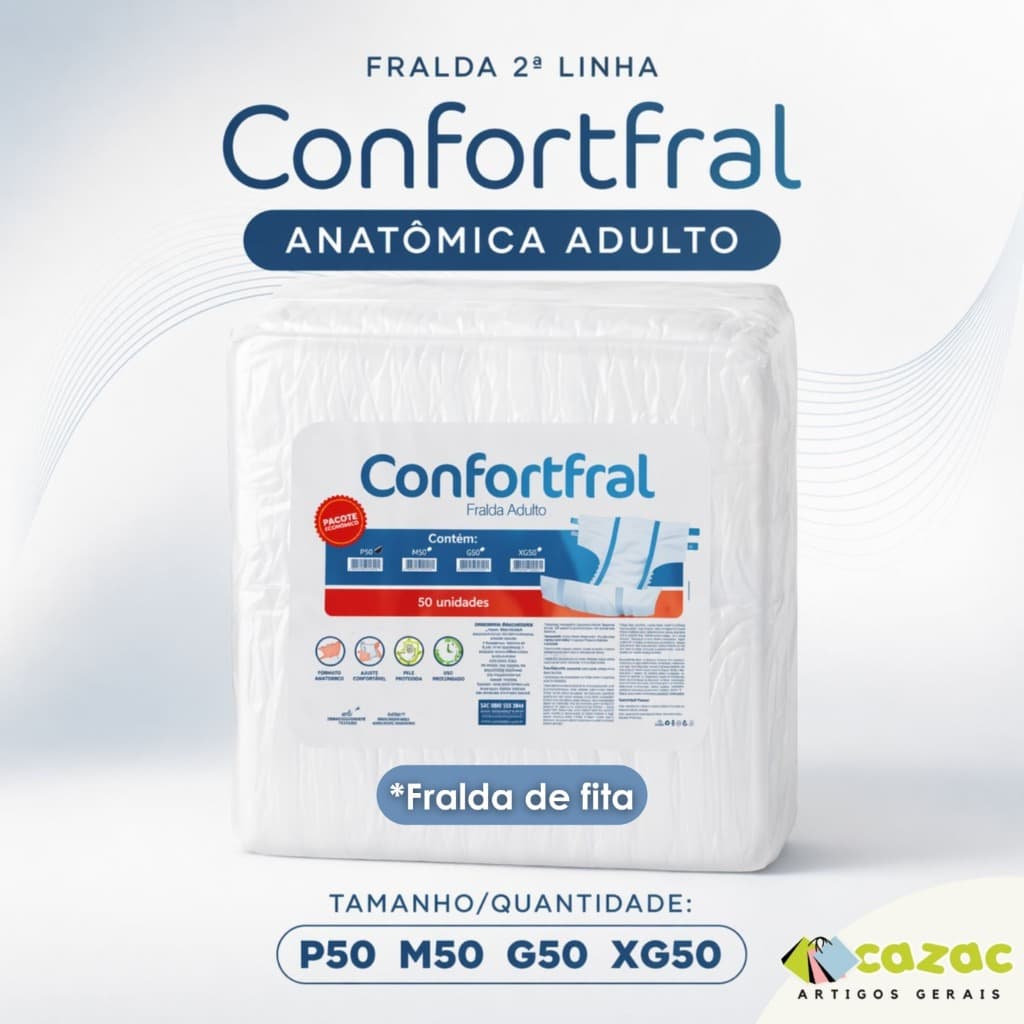 Fralda Geriátrica Descartável Segunda Linha Pacote Econômico 50Un Unissex P M G XG Fita Incontinência