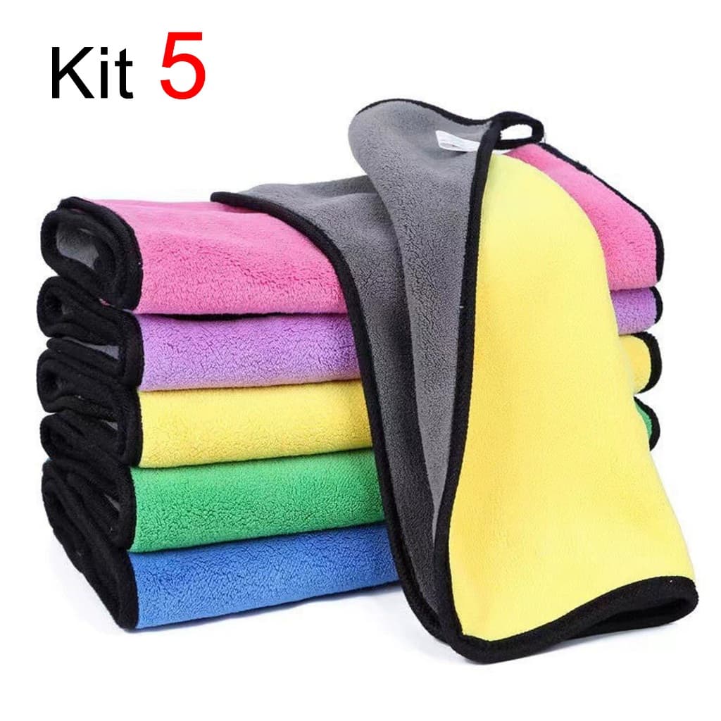kit com 5 Toalhas de Pano de Microfibra para Lavagem e Polimento de Carros, Uso Geral, 30x40cm