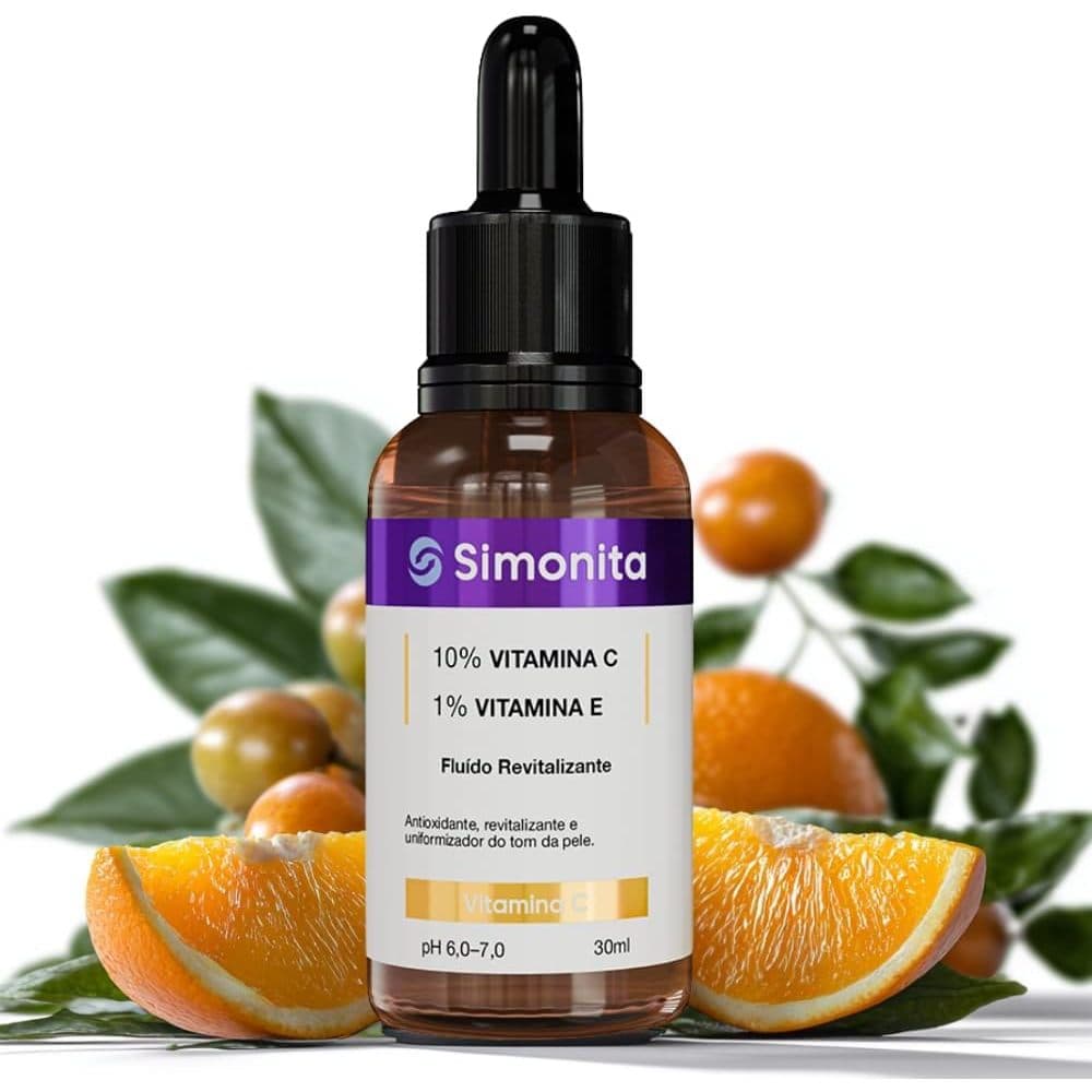 Sérum de Vitamina C 10% + E 1% Facial 30ml Oil Free Antioxidante Hidrata Uso Diário Simonita