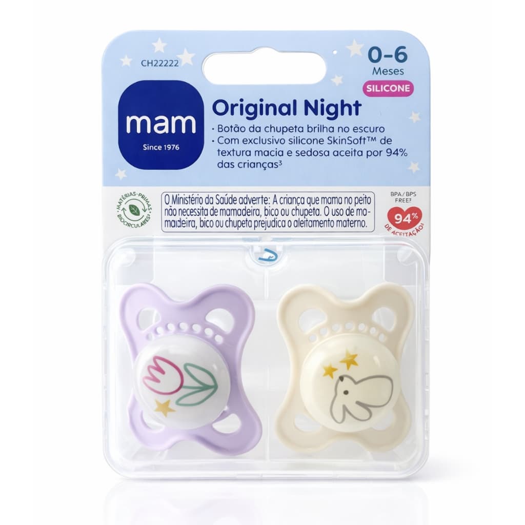 Chupeta MAM Brilha no Escuro Night 0-6 meses Original Dupla Rosa Bebê Menina Bico Silicone
