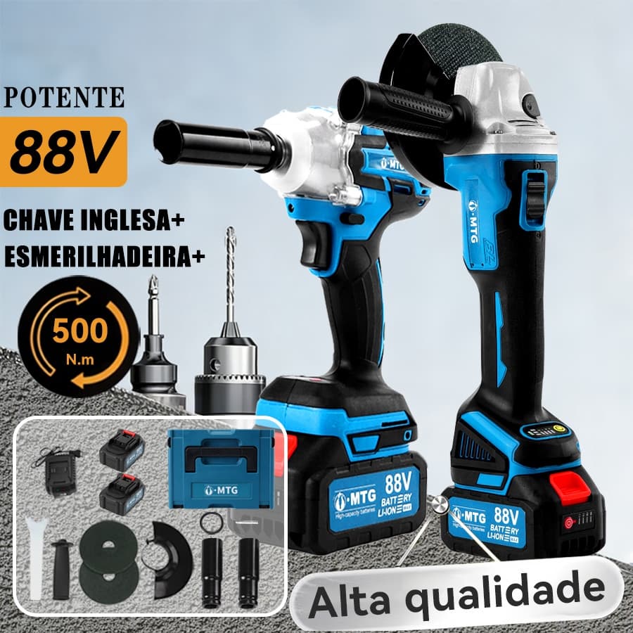 Kit 2 em 1 Completo para Obras: Chave de Impacto +Esmerilhadeira Inclui Acessórios Diversos e Maleta