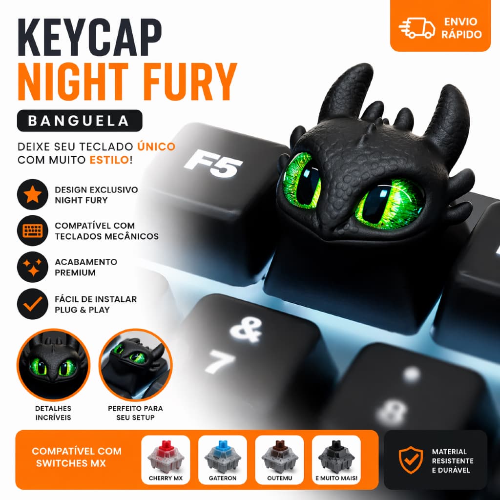 Keycap Banguela Fúria da Noite Tecla Gamer RGB Teclado Mecânico Custom