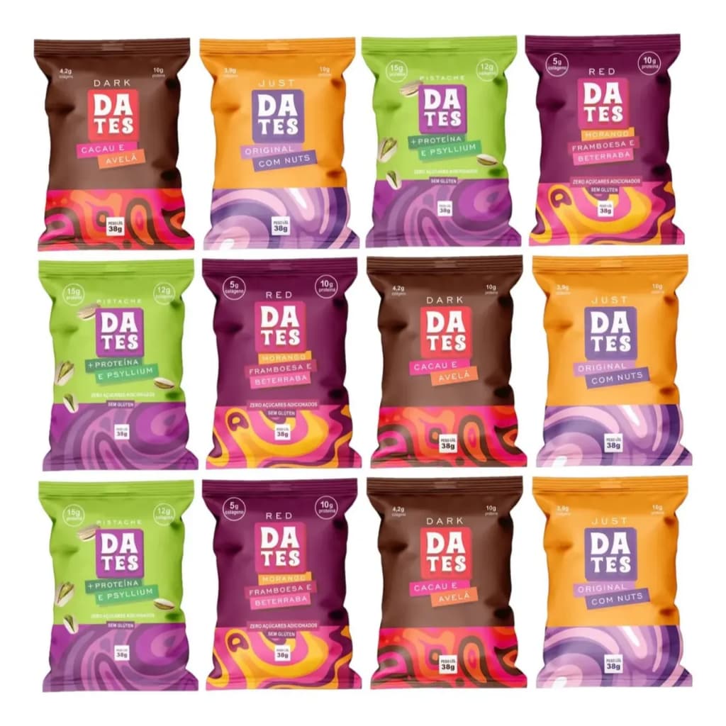 12 Barrinha Proteica Dates Snacks | Clean Label | Sem Açúcar | Proteína e Colágeno | Snack Saudável