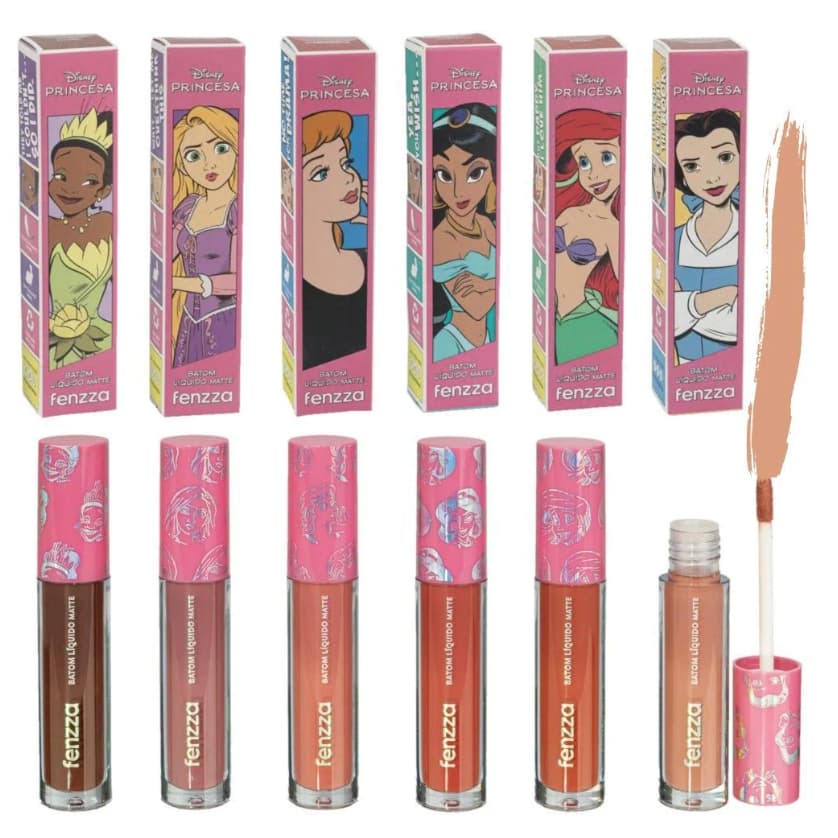 Batom Líquido Matte Fenzza Princesas Disney Longa Duração Alta Pigmentação Secagem Rápida Original