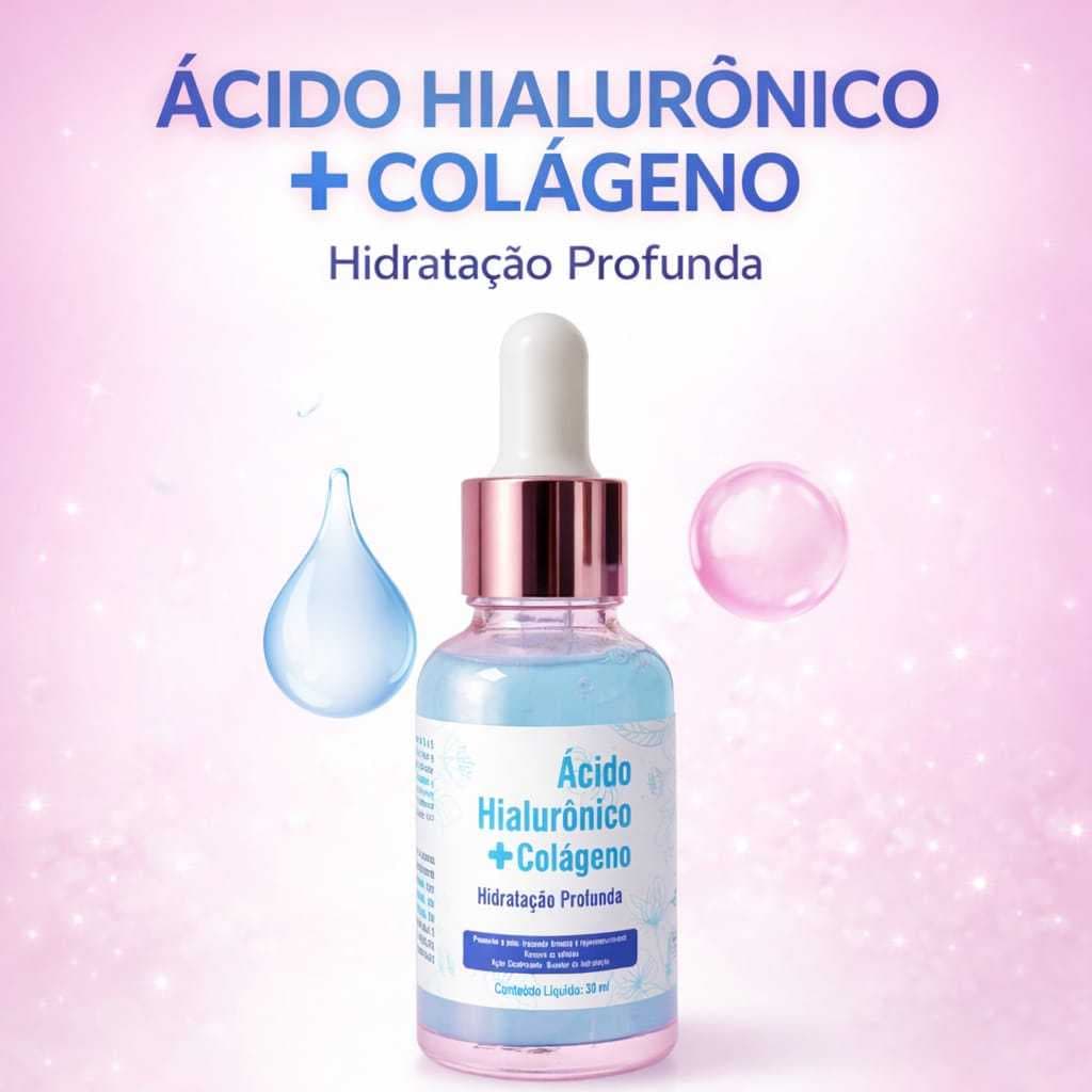 Sérum Facial + Ácido Hialurônico com Colágeno - Anti-Idade Rejuvenescedor Firmeza e proteção da Pele Hidrataçao Perfeita