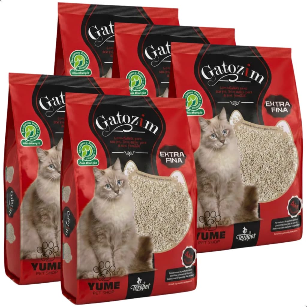 Kit 5 Areias Sanitária - Gatozim 4kg - Natural. Extra Fina