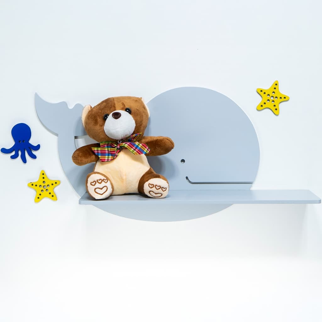 Prateleira de Parede Infantil Baleia com Suporte | Nicho Decorativo Quarto de Criança