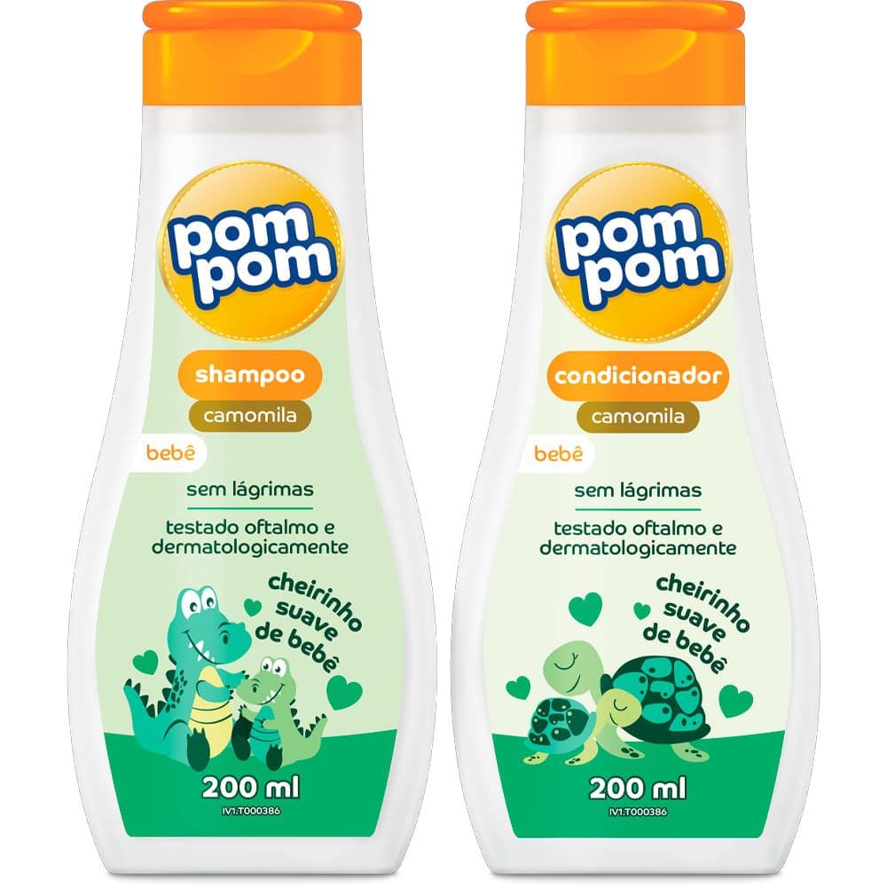 Kit Bebê PomPom Camomila Shampoo + Condicionador Suave Cabelos Delicados Pele Sensível Uso Diário